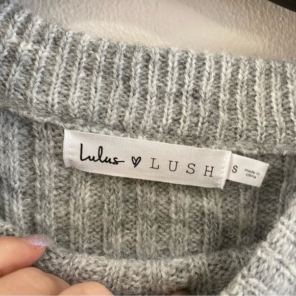 Lulus Heather Gray Knit Sweater Balloon Sleeve Size S Soft Cozy Fall Top - Picture 6 of 10